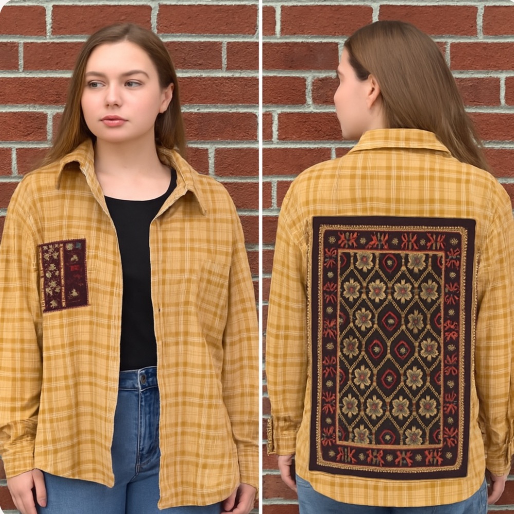 Custom Upcycle Vintage Corduroy Flannel Rework Mixed Textile Jacket XL